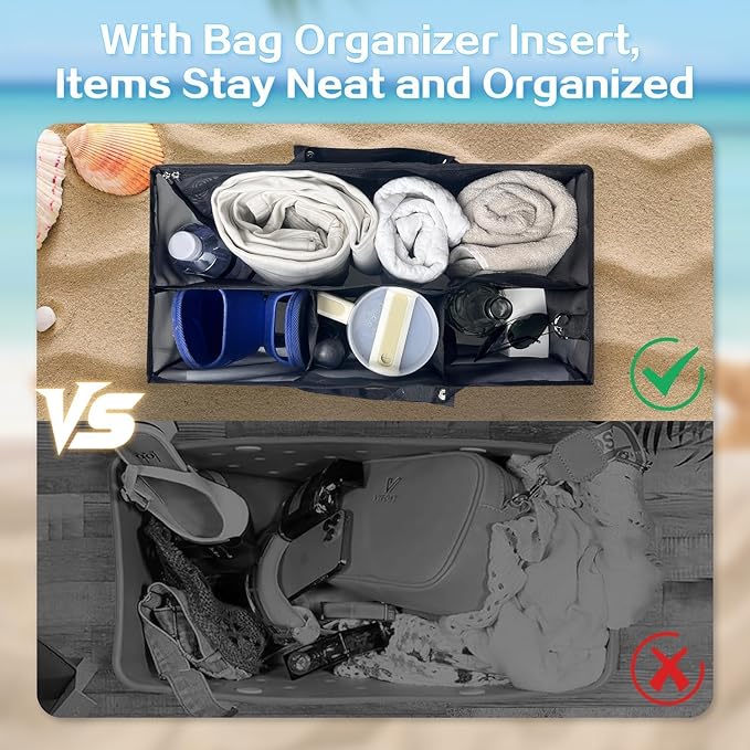 XYFuuee Beach Bag Organizer Inserts for Baby Medium Bogg Bag Accessories with 8 Removable Metal Fasteners, Lightweight Mesh Insert Divider Pouch, Organizing Rubber Tote, Save Storage Space, Black M