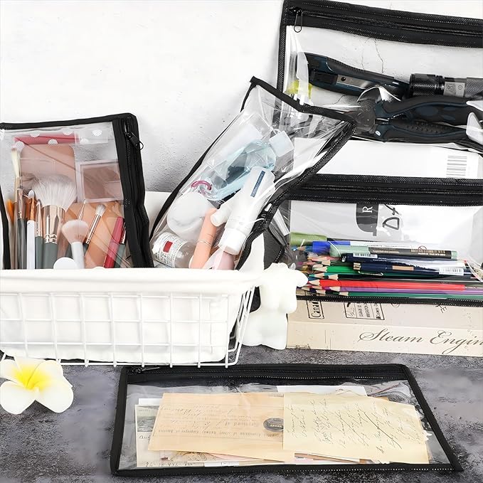 Ireer 18 Pack Clear Zipper Pouches PVC Waterproof Pouch Bags Transparent Zipper Pouch Clear Storage Bags Multipurpose for Organizing Travel Cosmetics Document File, 11.5 x 7 Inches
