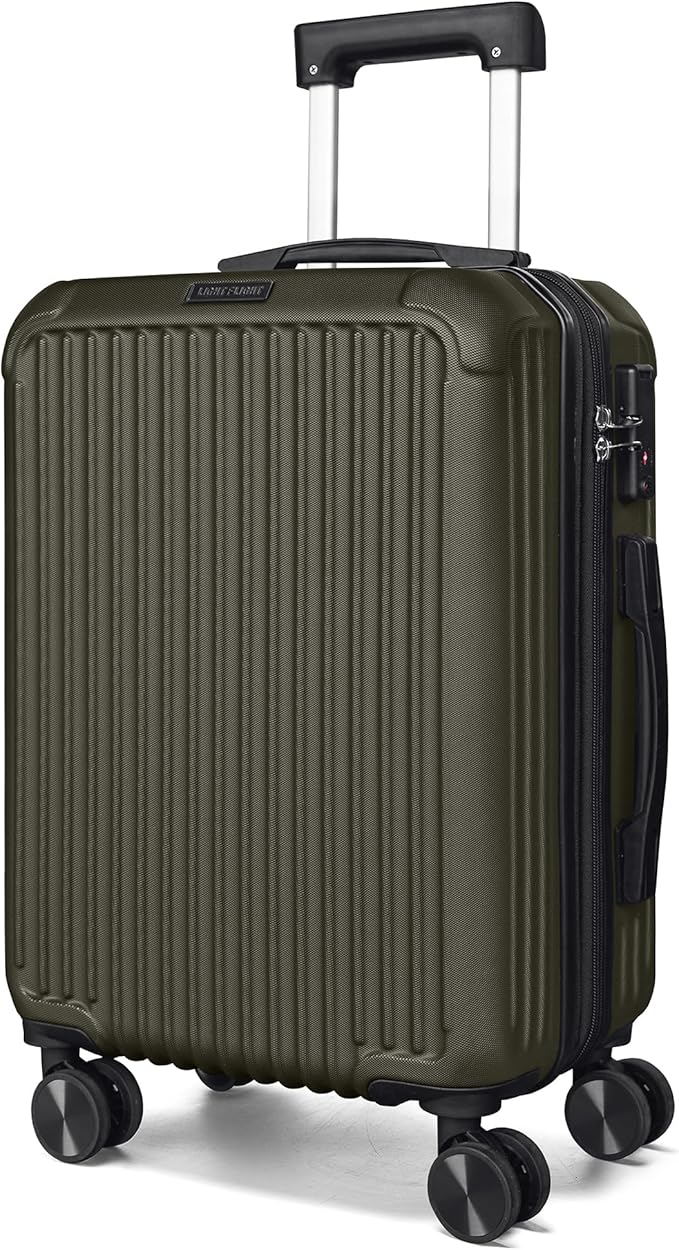 LIGHT FLIGHT Carry On Luggage 22x14x9 Airline Approved, Durable Hard Shell Carry On Suitcases with Wheels, Expandable Hardside Lightweight Travel Luggage with TSA Lock, Dark Green