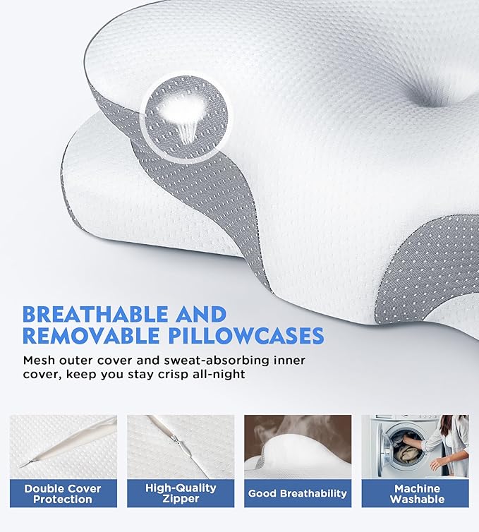 Osteo Cervical Pillow for Neck Pain Relief, Hollow Design Odorless Memory Foam Pillows with Cooling Case, Adjustable Orthopedic Bed Pillow for Sleeping, Support for Side Back Sleepers