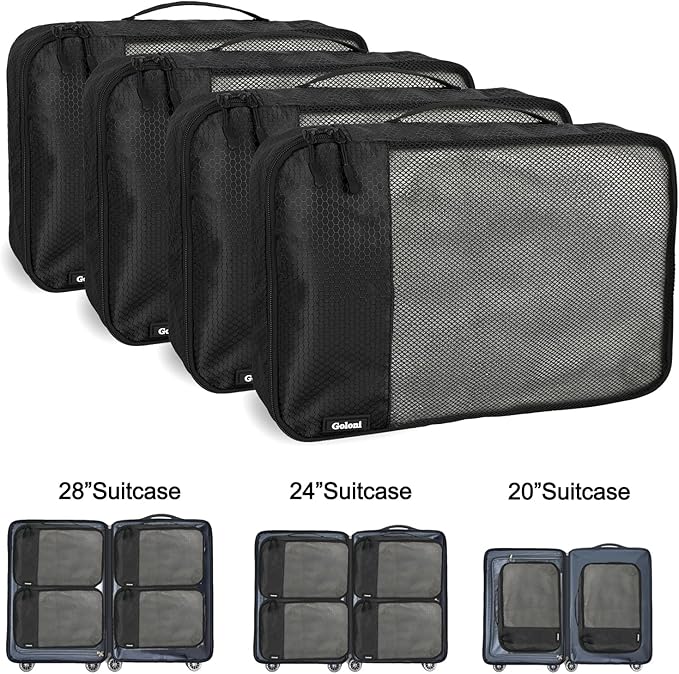 Packing Cubes for Travel Essentials,4 Set Packing Cubes for Suitcases,Lightweight Mesh Luggage Organizer Bag,Black