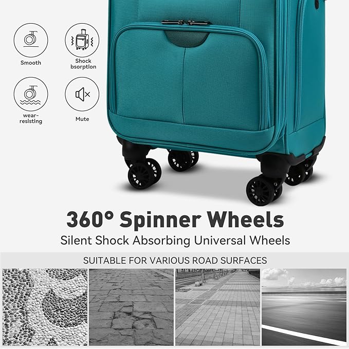 16 Inch Underseat Carry on Luggage With Wheels Softside Lightweight Compact Business Suitcases Travel Bag with Spinner Wheels Airline Approved Luggage for Short Trip,Green