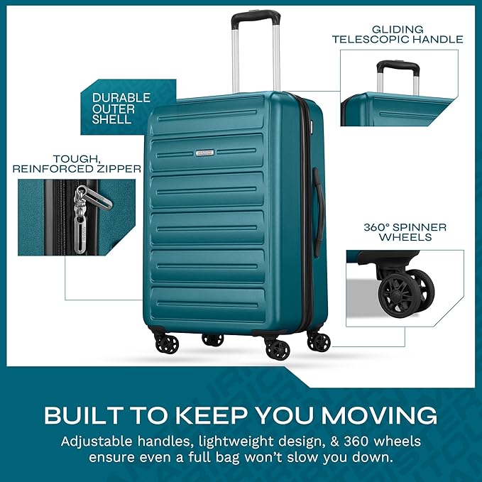American Tourister Westridge Hardside Luggage Set with Spinner Wheels, Teal, 3PC Set (CO/M/L)