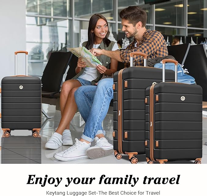 Classic 3-Piece Luggage Set with TSA Lock, Lightweight Suitcase with Spinner Wheels, Hardshell Expandable Carry-On Luggage, 20/24/28 inch, Apricot Black