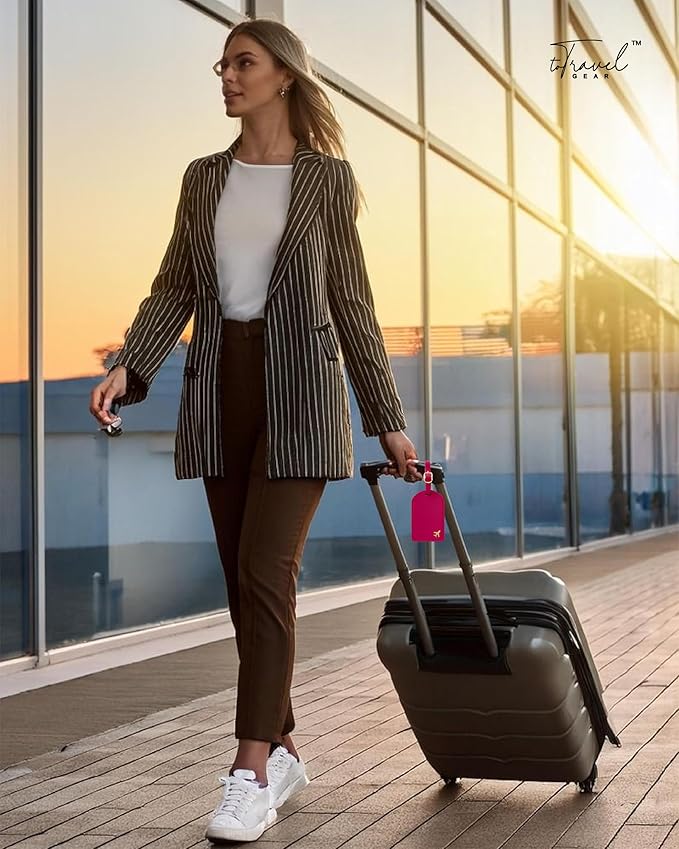 Luggage Tags for Suitcases, PU Leather Travel Tags for Luggage. (Claret Red)