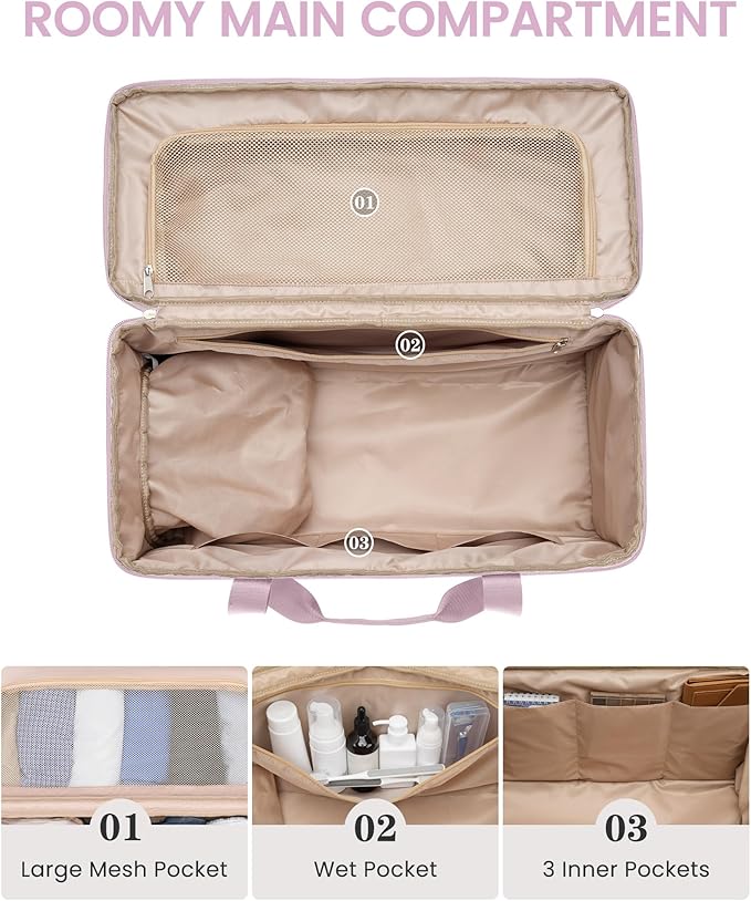 Weekender Travel Duffle Bag for Women: Overnight Bags with Shoe Compartment Carry on Bags for Airplanes with Toiletry Bag Weekend Yoga Gym Bag with Wet Pocket Pink
