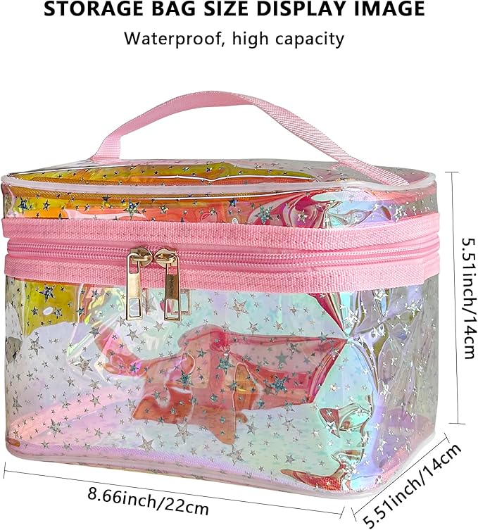 Waterproof Red Star Print PVC Makeup Bag with Handle - 8.66 * 5.51 * 5.51 inch Travel Cosmetic Organizer for Women Men Toiletry Pouch (Red Star-L)