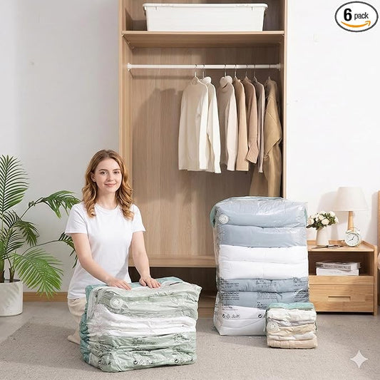 Vacuum Storage Bags for Clothing - NeatNest 6 Pack Large Cube/Box-Shaped Compression Bags for Comforters, Blankets, Bedding & Clothes, Vacuum or Hand Press, Airtight & Reusable, PE+PA Material
