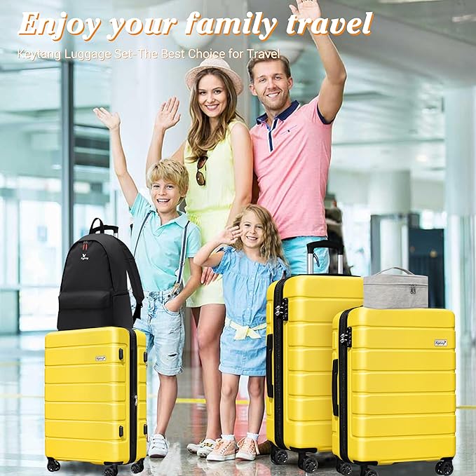 Explorer Luggage Set, Lightweight Hardside Suitcase, Expandable Carry-On Luggage with Travel Backpack & Cosmetic Makeup Bag, 5-Piece Set (20in/24in/28in), Yellow
