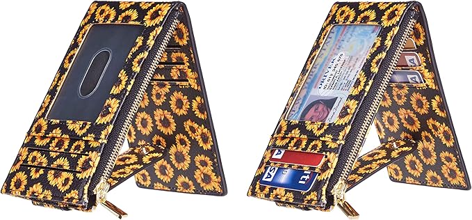 Chelmon Womens Wallet Slim RFID Blocking Bifold Multi Card Case Wallet with Zipper Pocket (Sunflower)