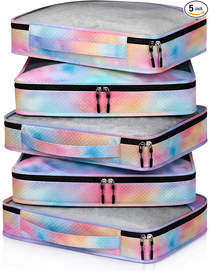 5 Pcs Packing Cubes for Suitcase Large Travel Cubes Carry on Luggage Organizer Bags for Clothes Accessories(L,Watercolor)