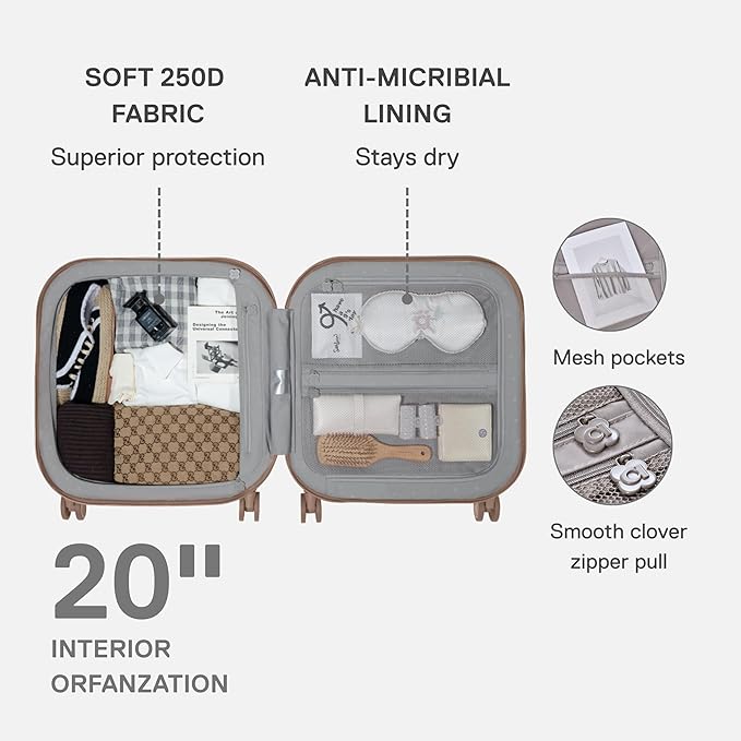 artrips Carry On Luggage 20 Inch for Business Travel & Short Trips, Italian-Inspired Lightweight Hard Shell Suitcase, German PC Matte Shell, Airline Approved, TSA Lock, Brown