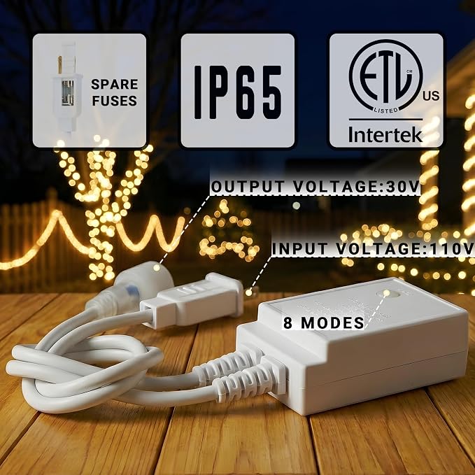 50ft Rope Lights For Outside, Connectable & Flexible Tube Lights with 8 Modes Controller,Waterproof Warm White LED Rope Lighting for Deck,Garden,Pool,Patio,Party Indoor & Outdoor Landscape Strip Light