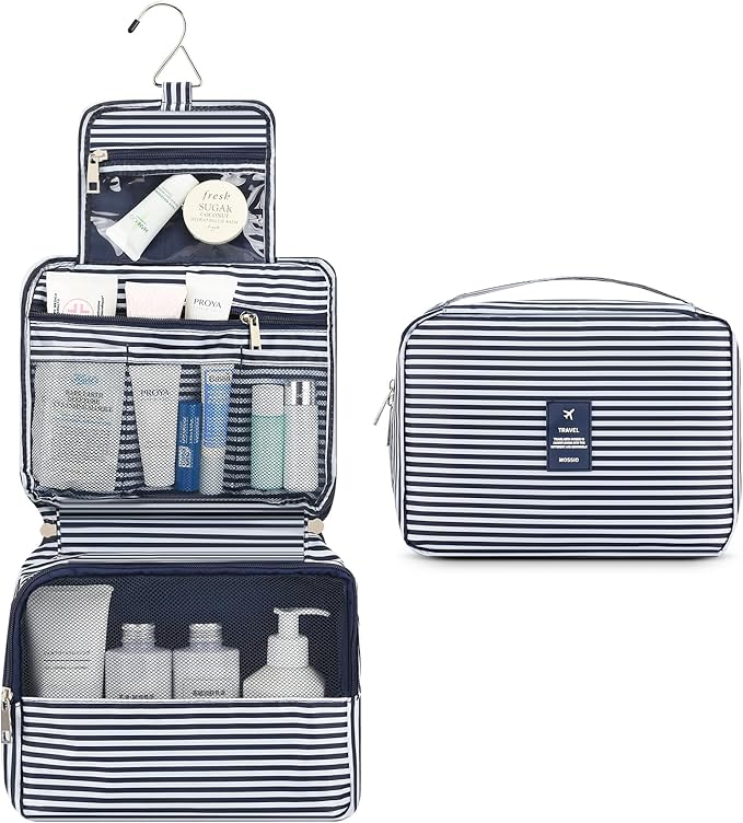 Mossio Hanging Toiletry Bag with Sturdy Hook - Large Portable Cosmetic Makeup Travel Organizer for Men & Women