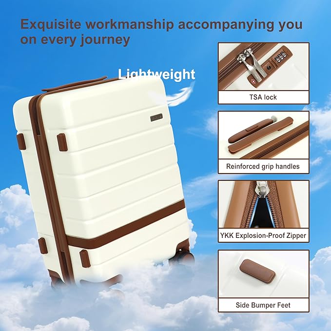 7 Piece Luggage Set for Family Travel, Lightweight Hardshell PC+ABS Suitcases set, Suitcase with 8 Smooth Spinner Wheels, TSA Lock, YKK Zippers(Beige)