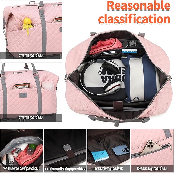 Weekender Bag, Large Travel Duffel Bag for Women, Carry on Overnight Bag with Shoe Compartment and Toiletry Bags