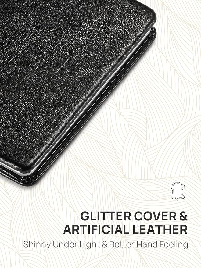 OMIRO Compact Mirror, Classical PU Leather 1X/3X Magnification, Ultra Portable for Purses, 2.4" W x 3.4" L (Black)
