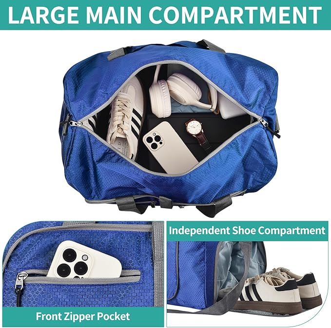 Dimayar Travel Duffle Bag for Men Women - Foldable Duffel Bag with Shoes Compartment - Overnight Bags Waterproof & Tear Resistant(115L,Navy Blue)