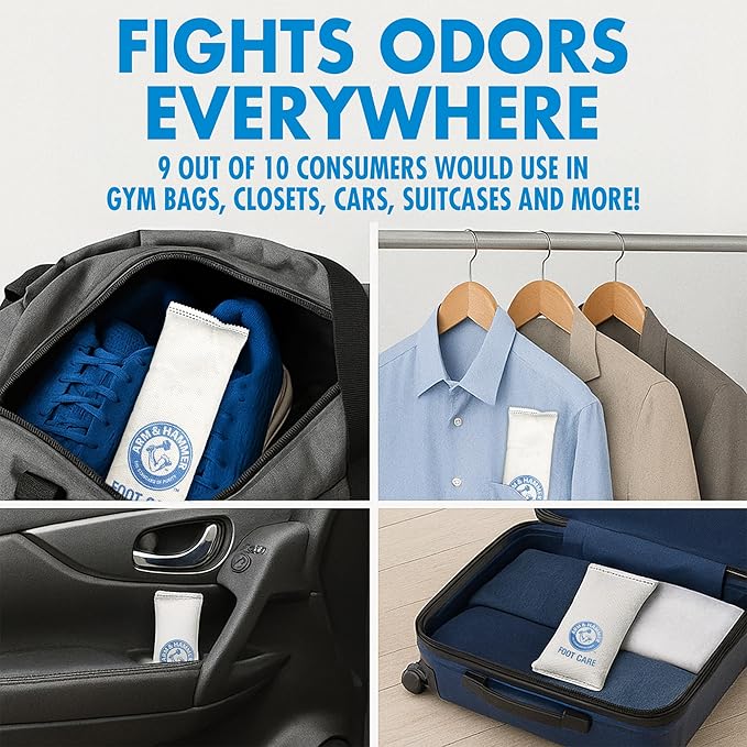Arm & Hammer In-Shoe Odor Destroying Pouches, Shoe Deodorizer Insert for Reducing Odor and Absorbing Moisture, Smell Eliminator for All Footwear, Gym Bags and Work Boots (4 Pouches)
