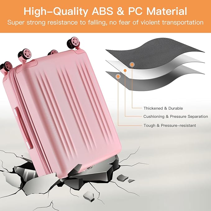 Kono Lightweight 28 Inch Expandable Luggage with Quiet Spinner Wheels TSA Lock, Scratch and Drop Resistant PC+ABS Hardside Durable Large Checked Suitcase, Pink