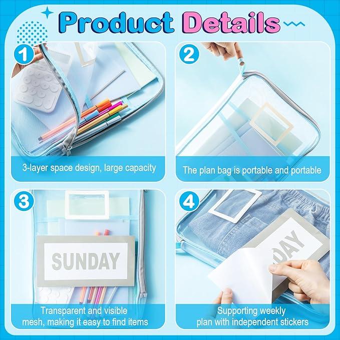 Honoson 7 Pack Packing Cubes for Travel Days of Week Packing Cubes with Labels Clear Zippered Storage Bag for Travel Summer Camp Essentials