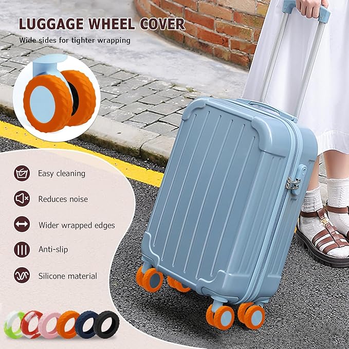 XYOFUN Luggage Compartment Wheel Protection Cover - Upgraded 8-Pack Anti Dust & Scratch Noise Reduction Carry On/Travel Suitcase Wheel Protector - For 2-2.4" wheels - Orange
