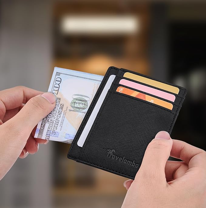 Travelambo Slim Wallet Front Pocket Minimalist Leather RFID Blocking Medium Size