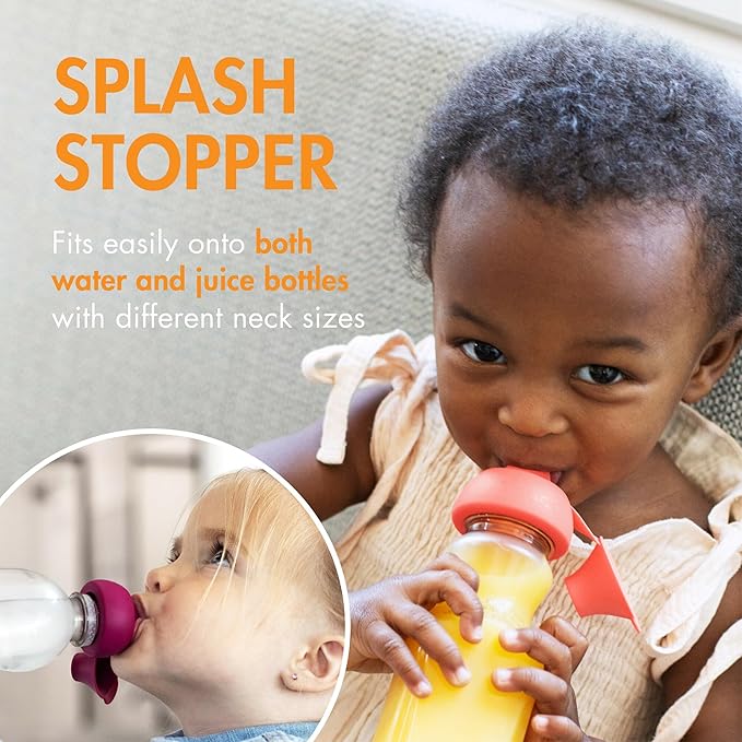 Boon Snug Sip Universal Water and Juice Silicone Bottle Toppers - Soft Spout Conversion Caps with Spill Proof Valves - Silicone Bottle Covers for Travel - Includes 4 Toppers and 4 Cases