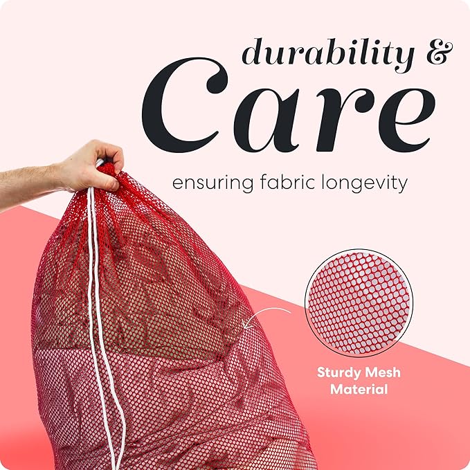 Handy Laundry Mesh XL Laundry Bag, 24" x 36" Heavy Duty, Durable Drawstring Closure, Machine Washable, Large Capacity for Delicates, Travel, College Dorm, Apartment, Red