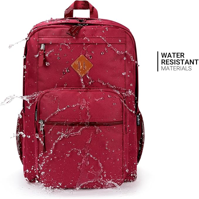 ZORFIN 26L Backpack for College, and Travel: Water Resistant Bookbag - Russet Red