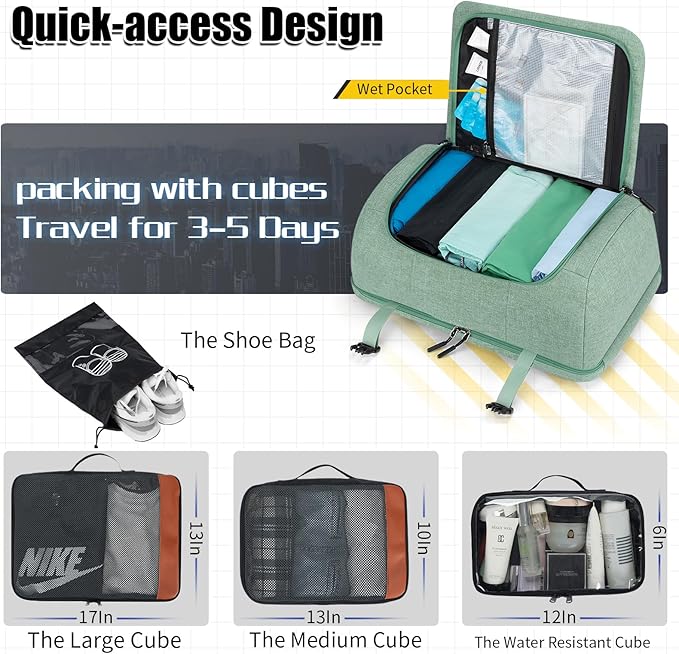 42L Travel Backpack with 4 Packing Cubes, TSA Friendly Flight Approved Carry-On Bag, Water-Resistant Weekender Business Backpack for Men Women, Fits 17.3" Laptop