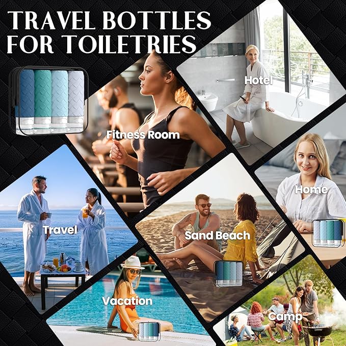 Travel Bottles for Toiletries, TSA Approved Silicone Travel Size Containers for Toiletries, BPA Free Leak Proof Refillable Essentials Accessories, Shampoo and Conditioner Bottles (Mint Greeen)