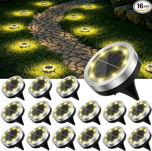 2.1 inch Mini Solar Ground Lights 16 Pack Outdoor IP65 Waterproof Solar Flat Garden Light Anti-Rust Solor Powered Disc Pathway Lights for Outside Walkway Yard Landscape Patio Lawn Driveway-Warm White