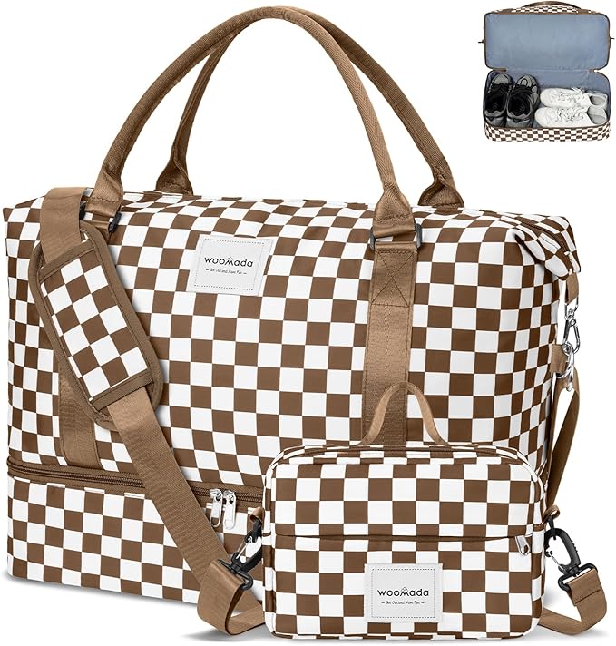 WOOMADA Weekender Overnight Bag for Women, Shoulder Travel Duffel with Shoes Compartment,Gym Bag with Toiletry Bag