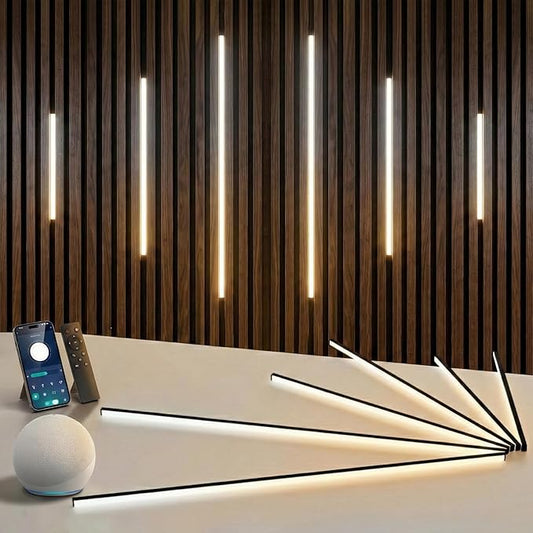CCT COB Recessed LED Light Bar Kit,2700K~6500K,CR90+,Support Remote,APP & Alexa Voice Control,for Wood Slat Wall Panel,Home Decor,Cabinet DIY Lighting,Black Channel,2Pcs*(16In+24In+40In)