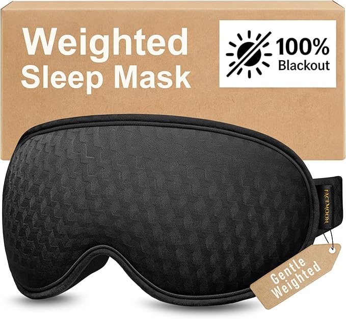Blackout Weighted Eye Mask for Sleeping: 3D Contoured Gentle-Pressure Sleep Mask for Men & Women - Airplane Travel & Night Shift Essentials, Zero Eye Pressure, Breathable Blindfold, Black
