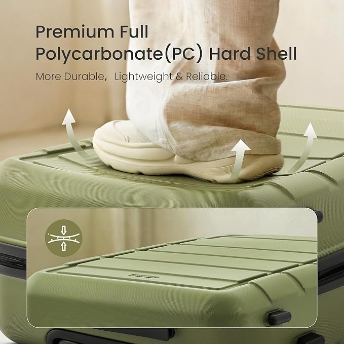 SHOWKOO Luggage Sets Expandable 100% PC Durable Suitcase Double Wheels TSA Lock Olive Green 3pcs
