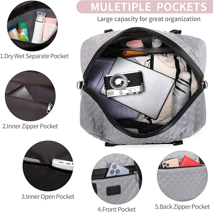 Wogarl Weekender Bags for Women Large Overnight Bag Weekend Travel Duffel Bag Carry on Shoulder with Shoe Compartment Toiletry Bag for Travel Business Gym
