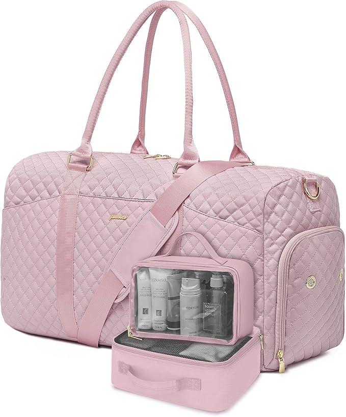 Women Weekender Travel Duffle Bag: Travel Duffel Overnight Bags with Shoe Compartment Large Carry on Tote with Toiletry Bag Weekend Traveling Yoga Gym Hospital Bag for Women with Wet Pocket 3 PCS Set