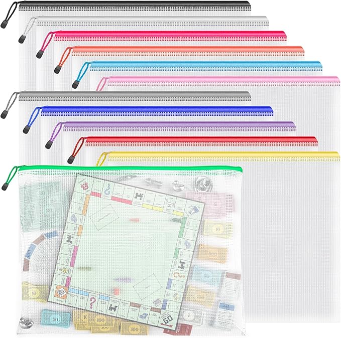Umriox Zipper Pouch, 16.9x12.4 in (12 Colors, 12 Packs), Extra Large Zipper Bags, Waterproof Bags for Office Supplies, Puzzles, Board Game Storage & Cross Stitch Projects