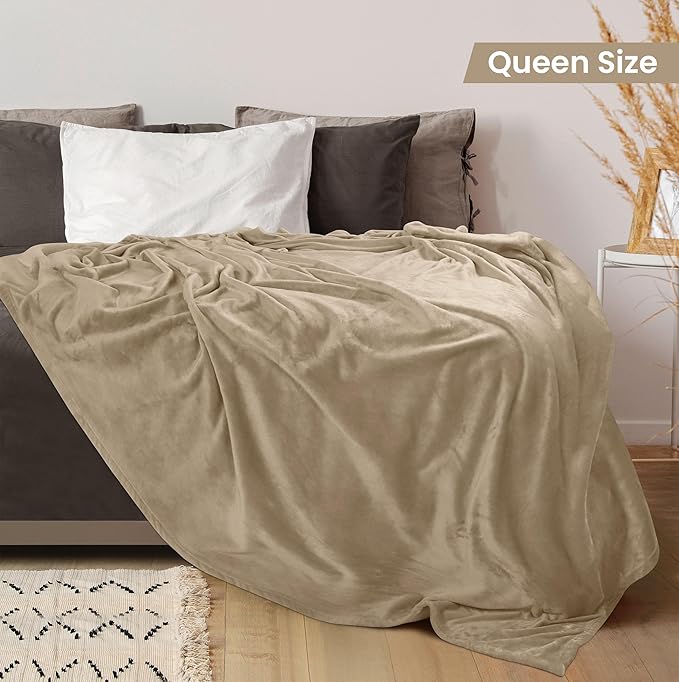 Utopia Bedding Fleece Blanket Queen Size Camel (90x90 Inches) Ultra Soft Warm Lightweight Microfiber Breathable Anti-Static Cozy Winter Bed Blanket, All-Season Home Decor Gift for Men & Women