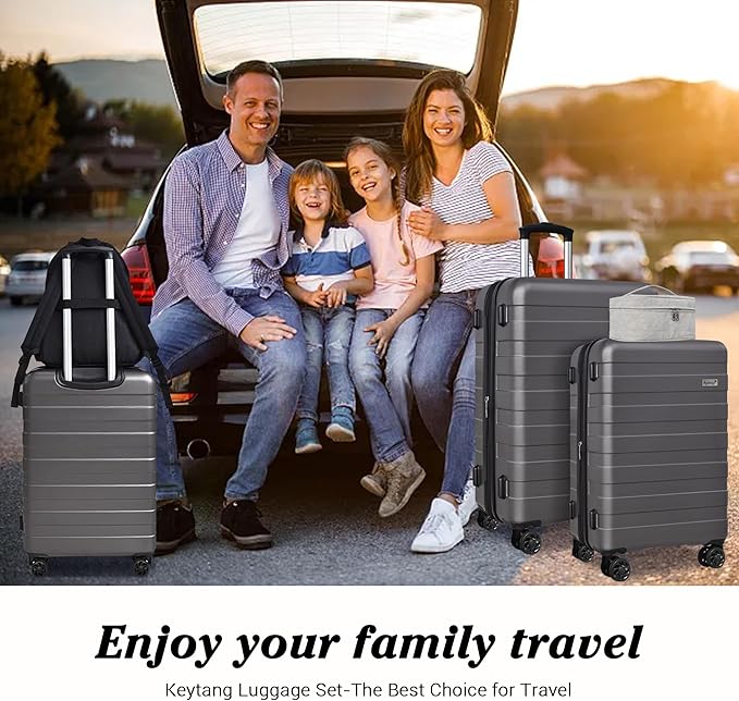 Zebra Luggage Sets 5 Piece, Lightweight Hardside Business Travel Suitcase Set with TSA Lock, Bonus Travel Backpack & Makeup Bag, 20/24/28 inch, Grey
