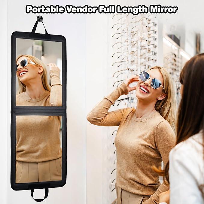 LPHUMEX Foldable Full Length Dance Mirror – 33” Portable Shatterproof Hanging Mirror, Folding Full Length Travel Mirror for Dancing, Camping, RV