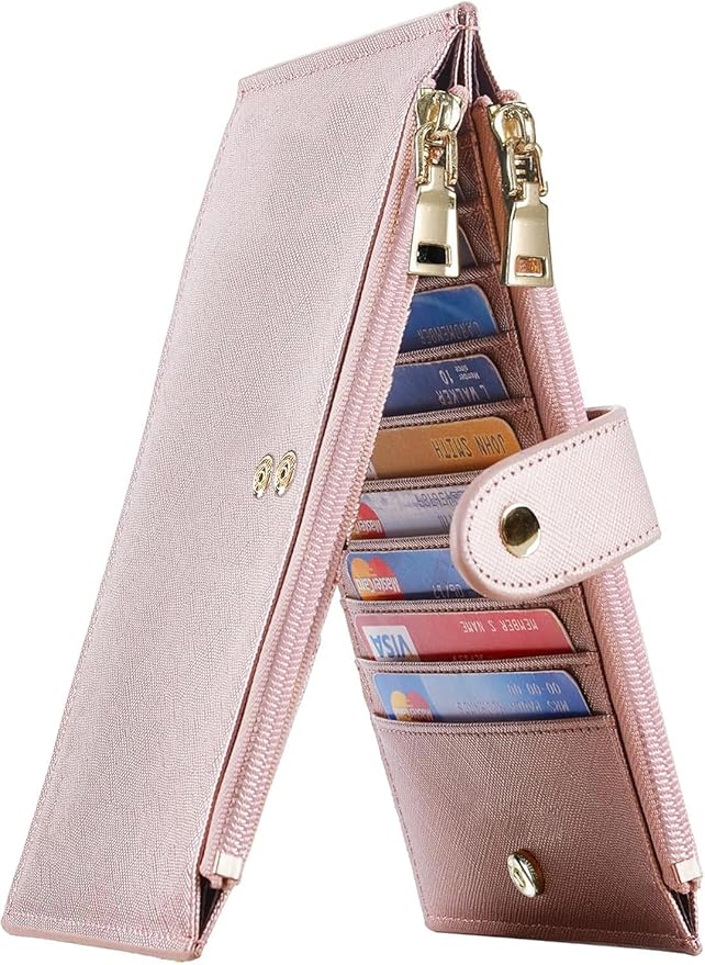 Travelambo RFID Wallet Women Large Size Bifold Multi Card Wallet Case with Zipper Pocke Credit Card Holder for Women