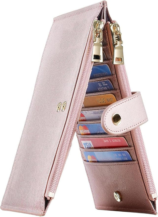 Travelambo RFID Wallet Women Large Size Bifold Multi Card Wallet Case with Zipper Pocke Credit Card Holder for Women