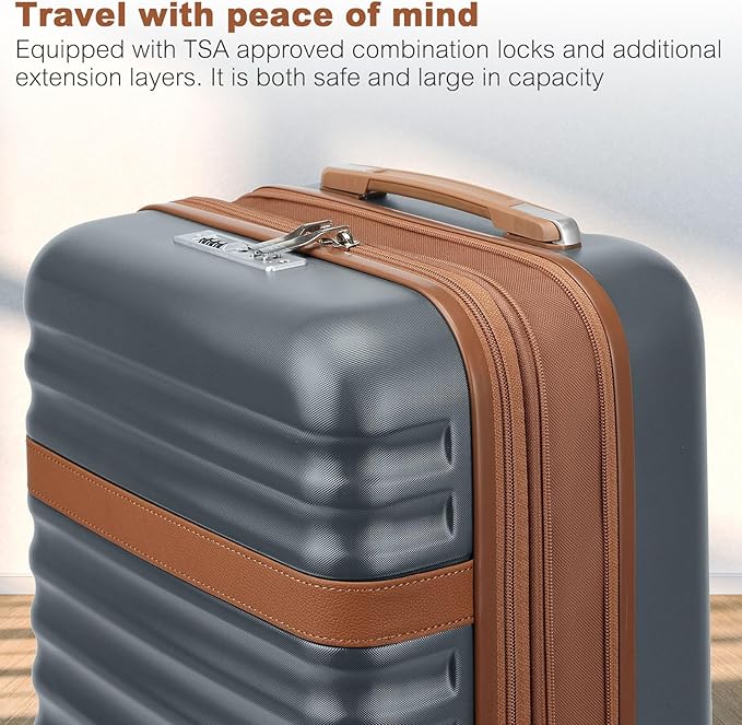 Kono Expandable 28 Inch Large Checked Luggage: ABS+PC Hardside Trolley Travel Case - Hard Shell Suitcase with TSA Lock,Grey Brown