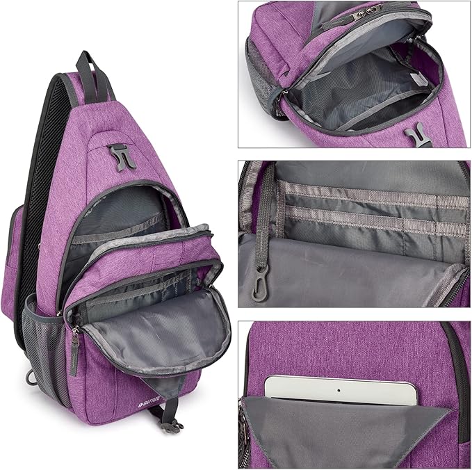 G4Free Sling Chest Bag RFID Crossbody Backpack Shoulder Bag with Earphone Hole, Light Purple, Small, daypack backpack