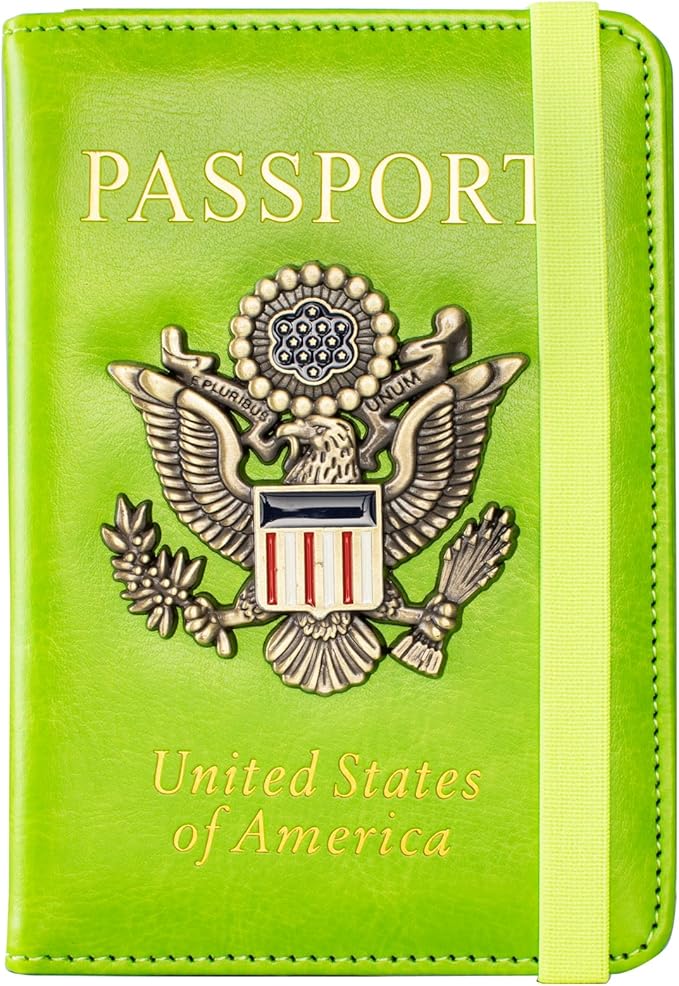 Passport Holder and Card Slot Combo RFID Blocking Leather Travel Passport Wallet for Men and Women US Passport Cover, Green