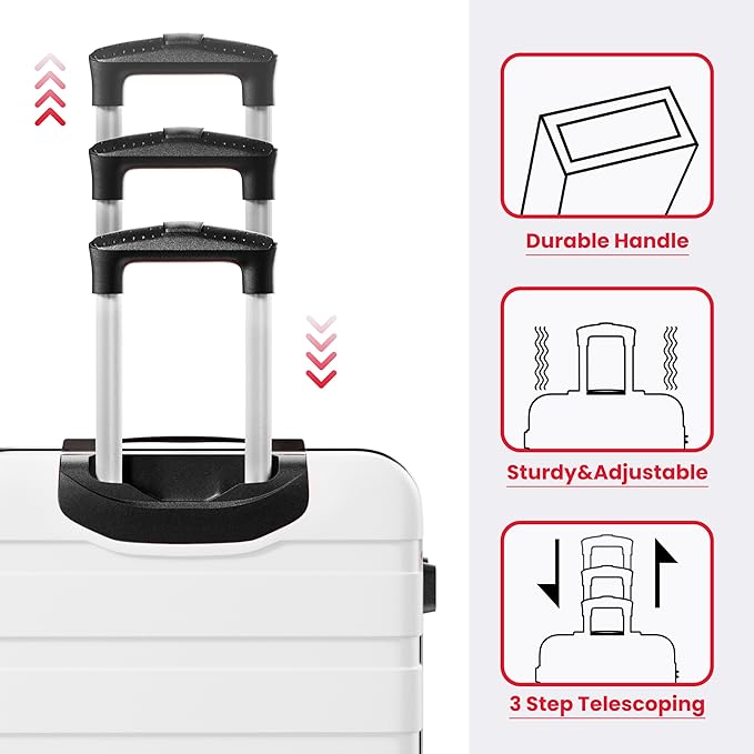 AnyZip Luggage Sets 3 Piece Hardshell Suitcase Set PC ABS Lightweight Travel Suitcases with 4 Double Spinner Wheels TSA Lock 20 24 28 Inch White
