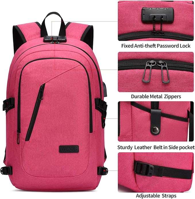 WENIG Business Laptop Backpack Anti-Theft Backpack with USB Charging Port and Lock Computer Backpacks for Women Men Fit 15.6 Inch Laptops, Casual Hiking Travel Daypack